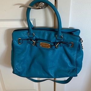 Michael Kors satchel bag in turquoise and gold
